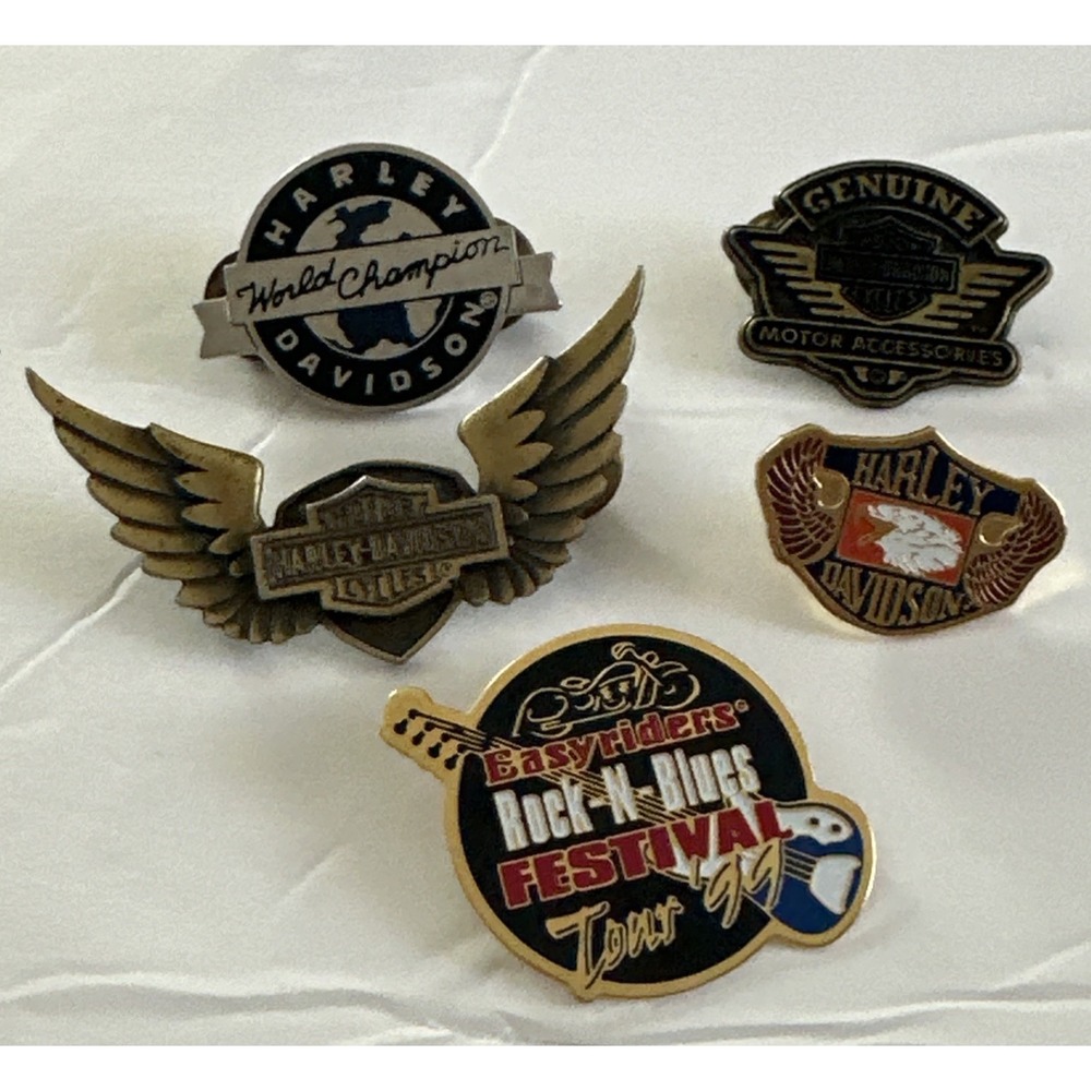 Vintage  Lot Of 5 Harley Davidson Motorcycle  Hat  Lapel  Vest  Pins Collectible